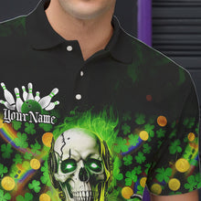 Load image into Gallery viewer, Custom Green Flame Skull Saint Patrick Day Bowling Polo Shirts For Men, Shamrock Bowling IPHW8378