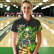 Load image into Gallery viewer, Custom Green Flame Skull Saint Patrick Day Bowling Polo Shirts For Women, Shamrock Bowling IPHW8378