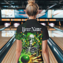 Load image into Gallery viewer, Custom Green Flame Skull Saint Patrick Day Bowling Polo Shirts For Women, Shamrock Bowling IPHW8378