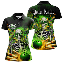 Load image into Gallery viewer, Custom Green Flame Skull Saint Patrick Day Bowling Polo Shirts For Women, Shamrock Bowling IPHW8378