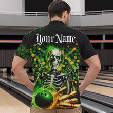 Load image into Gallery viewer, Custom Green Flame Skull Saint Patrick Day Bowling Quarter-Zip Shirts For Men, Shamrock Bowling IPHW8378