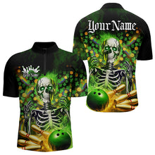 Load image into Gallery viewer, Custom Green Flame Skull Saint Patrick Day Bowling Quarter-Zip Shirts For Men, Shamrock Bowling IPHW8378