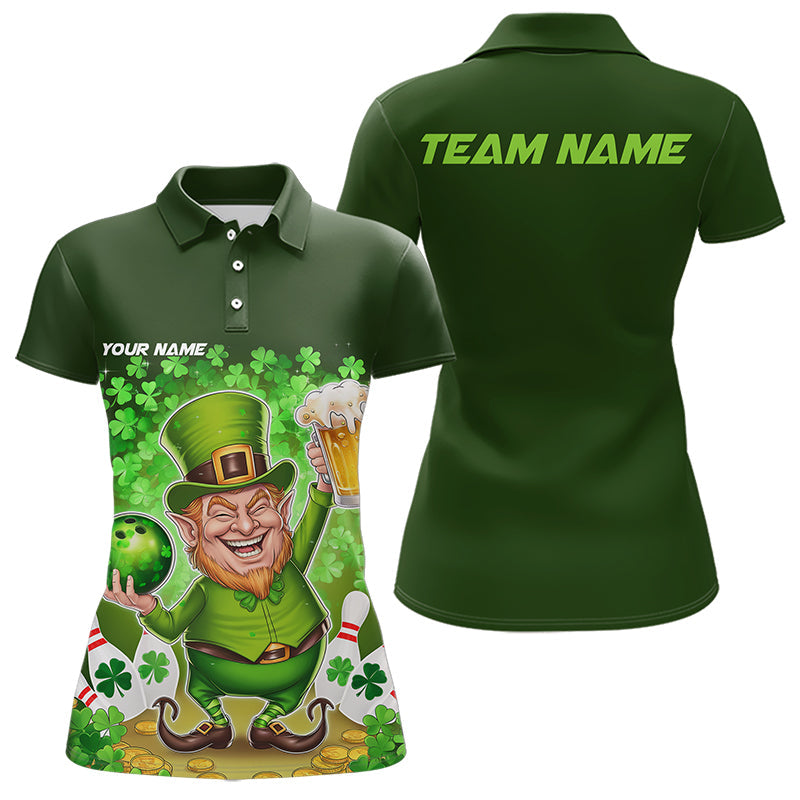 Funny Leprechaun And Beer Custom St Patricks Day Womens Bowling Polo Shirt, Irish Bowling IPHW8382