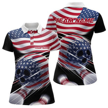 Load image into Gallery viewer, Custom US Flag Bowling League Shirts, Patriotic Bowling Team Polo Shirts For Women IPHW8385
