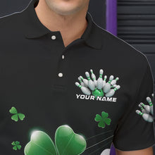 Load image into Gallery viewer, Custom Green Shamprock Saint Patricks Bowling Polo Shirts For Men, Lucky Bowling Team Shirt IPHW8571