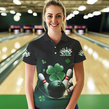 Load image into Gallery viewer, Custom Green Shamprock Saint Patricks Bowling Womens Polo Shirts, Lucky Bowling Team Shirt IPHW8571