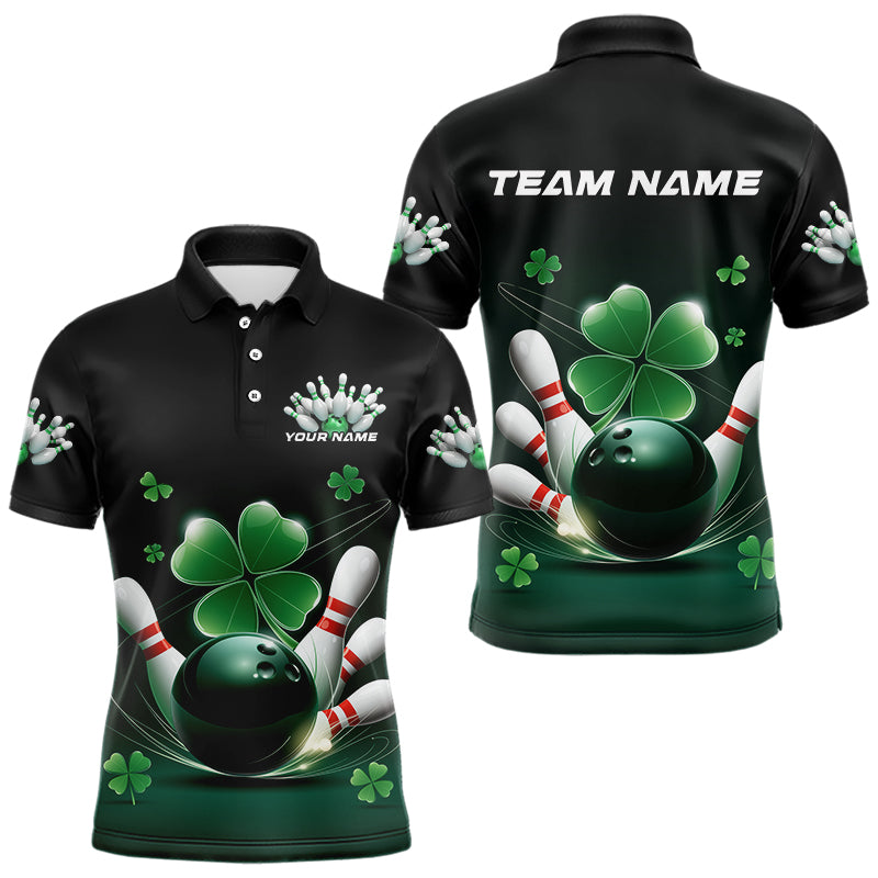 Custom Green Shamprock Saint Patricks Bowling Polo Shirts For Men, Lucky Bowling Team Shirt IPHW8571