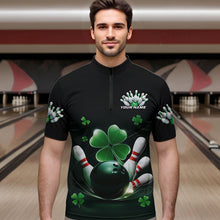 Load image into Gallery viewer, Custom Green Shamprock Saint Patricks Bowling Quarter-Zip Shirts For Men, Lucky Bowling Team Shirt IPHW8571