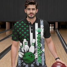 Load image into Gallery viewer, Custom Saint Patricks Bowling Polo Shirts For Men, Shamrock Flag US Bowling Team Shirt IPHW8575