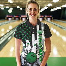 Load image into Gallery viewer, Custom Saint Patricks Bowling Polo Shirts For Women, Shamrock Flag US Bowling Team Shirt IPHW8575