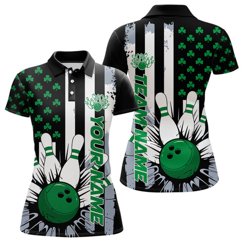 Custom Saint Patricks Bowling Polo Shirts For Women, Shamrock Flag US Bowling Team Shirt IPHW8575