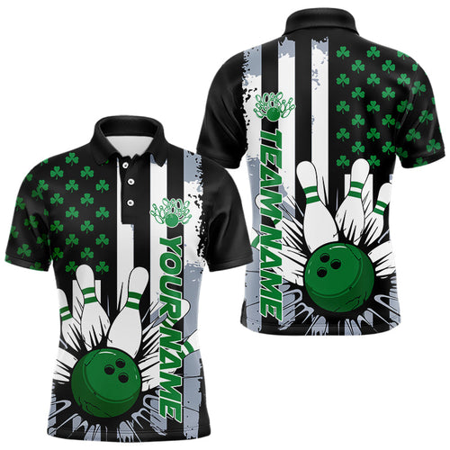 Custom Saint Patricks Bowling Polo Shirts For Men, Shamrock Flag US Bowling Team Shirt IPHW8575