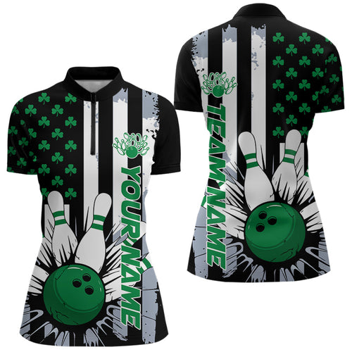 Custom Saint Patricks Bowling Womens Quarter-Zip Shirt, Shamrock Flag US Bowling Team Shirt IPHW8575