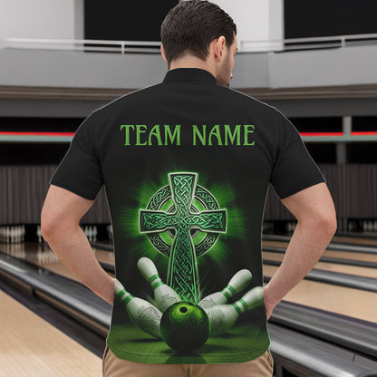 Custom Celtic Cross Faith Bowling Quarter-Zip Team Shirts For Men, Bowlers Outfits IPHW8577