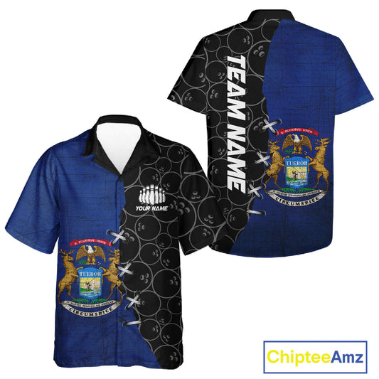 Michigan Flag Custom Bowling Team Shirts For Men And Women, Patriotic Bowling League Shirt IPHW10717
