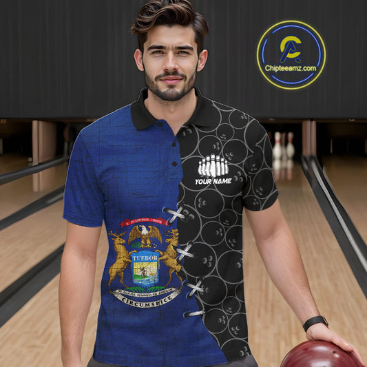 Michigan Flag Custom Bowling Team Shirts For Men, Patriotic Bowling League Shirt IPHW10717