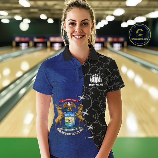 Michigan Flag Custom Bowling Team Shirts For Women, Patriotic Bowling League Shirt IPHW10717