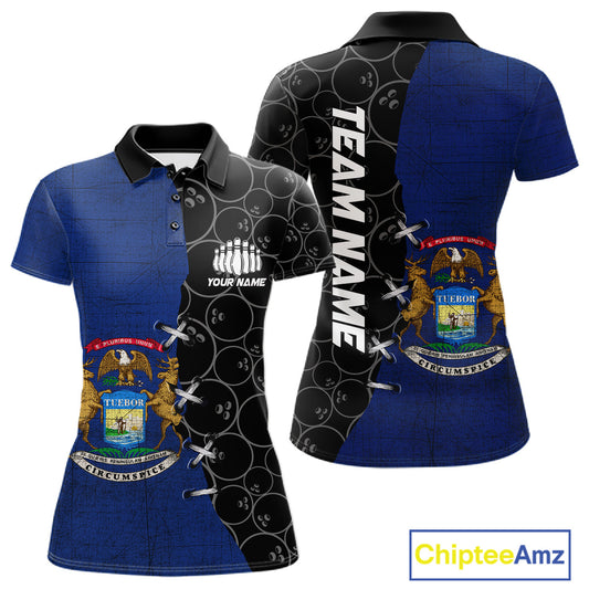 Michigan Flag Custom Bowling Team Shirts For Women, Patriotic Bowling League Shirt IPHW10717