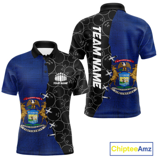 Michigan Flag Custom Bowling Team Shirts For Men, Patriotic Bowling League Shirt IPHW10717