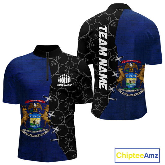 Michigan Flag Custom Bowling Team Shirts For Men, Patriotic Bowling League Shirt IPHW10717