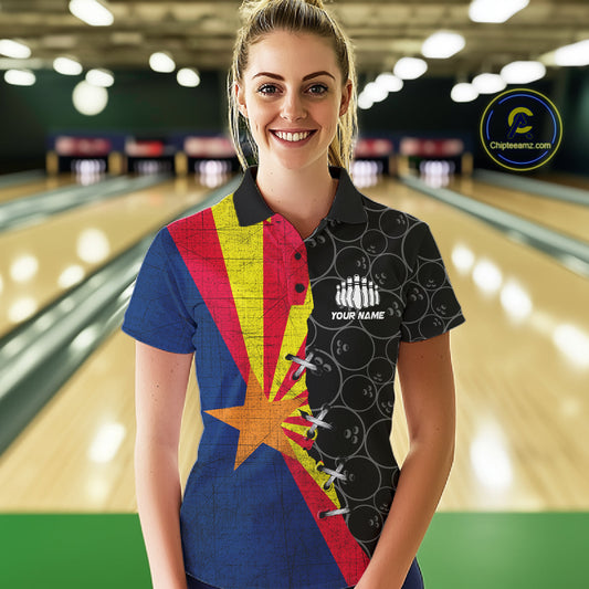Arizona Flag Custom Bowling Team Shirts For Women, Patriotic Bowling League Shirt IPHW10718