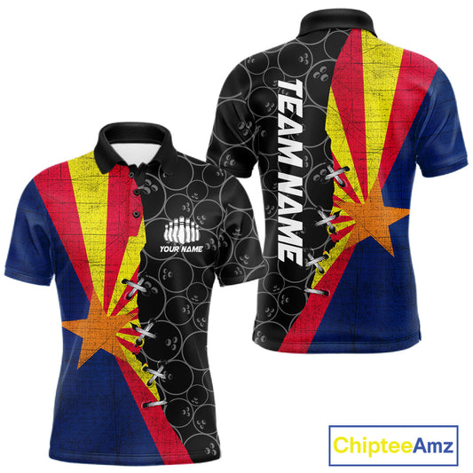 Arizona Flag Custom Bowling Team Shirts For Men, Patriotic Bowling League Shirt IPHW10718