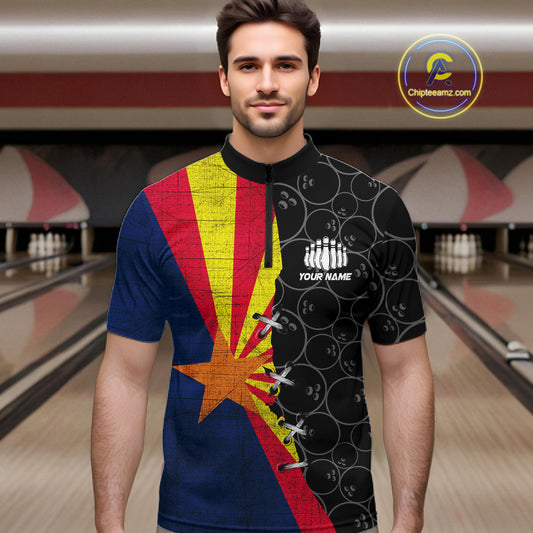 Arizona Flag Custom Bowling Team Shirts For Men, Patriotic Bowling League Shirt IPHW10718
