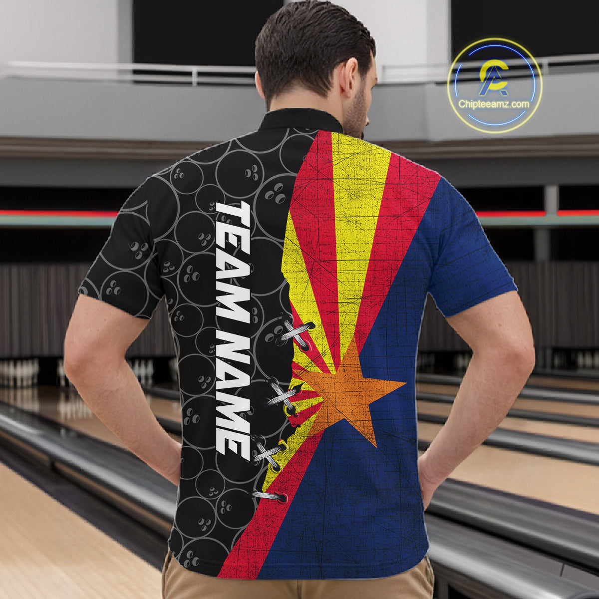 Arizona Flag Custom Bowling Team Shirts For Men, Patriotic Bowling League Shirt IPHW10718