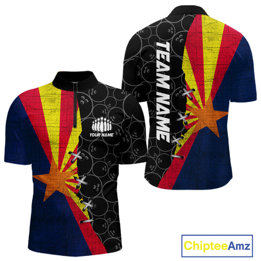 Arizona Flag Custom Bowling Team Shirts For Men, Patriotic Bowling League Shirt IPHW10718