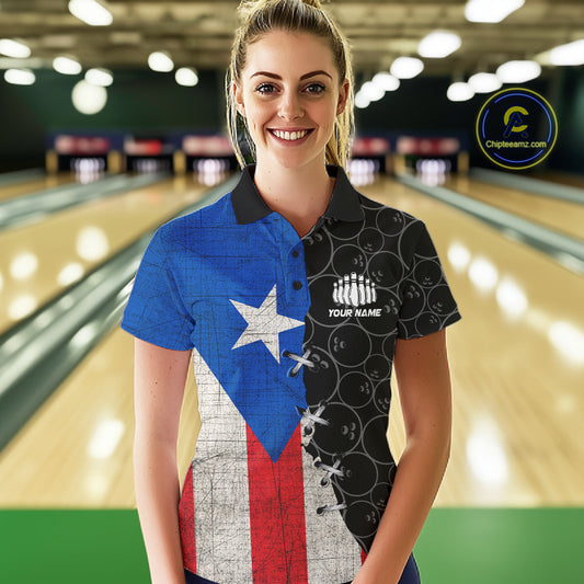 Puerto Rico Flag Custom Bowling Team Shirts For Women, Patriotic Bowling League Shirt IPHW10719