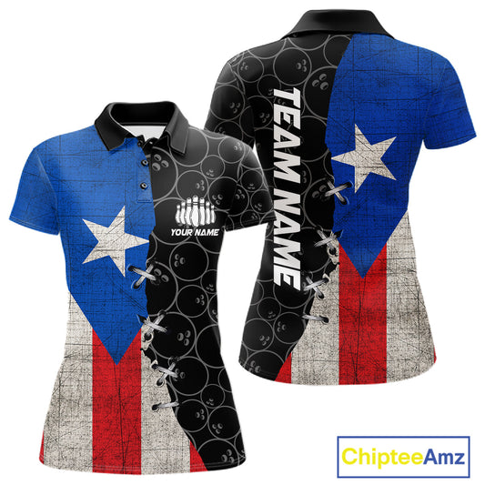 Puerto Rico Flag Custom Bowling Team Shirts For Women, Patriotic Bowling League Shirt IPHW10719