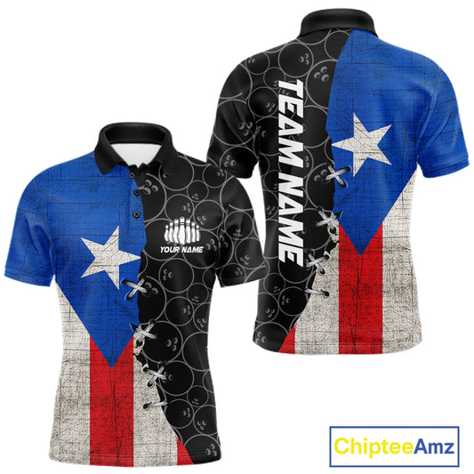 Puerto Rico Flag Custom Bowling Team Shirts For Men, Patriotic Bowling League Shirt IPHW10719