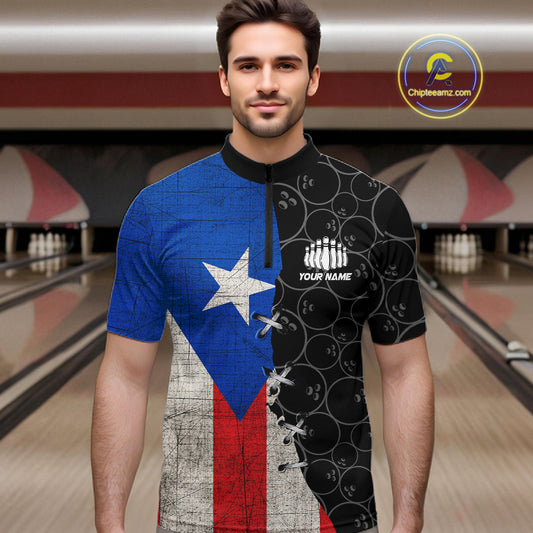 Puerto Rico Flag Custom Bowling Team Shirts For Men, Patriotic Bowling League Shirt IPHW10719