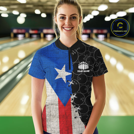 Puerto Rico Flag Custom Bowling Team Shirts For Women, Patriotic Bowling League Shirt IPHW10719