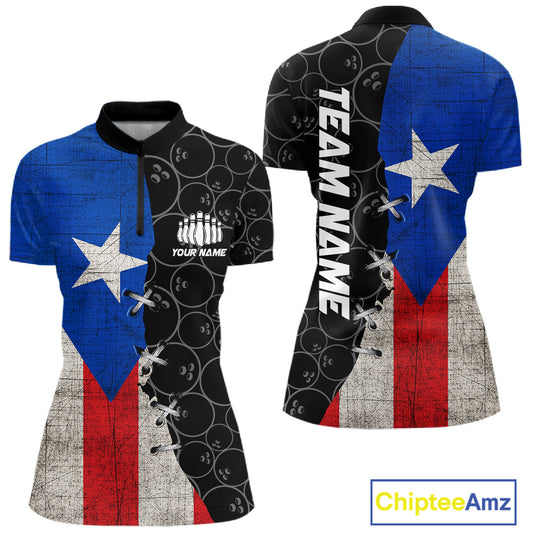 Puerto Rico Flag Custom Bowling Team Shirts For Women, Patriotic Bowling League Shirt IPHW10719