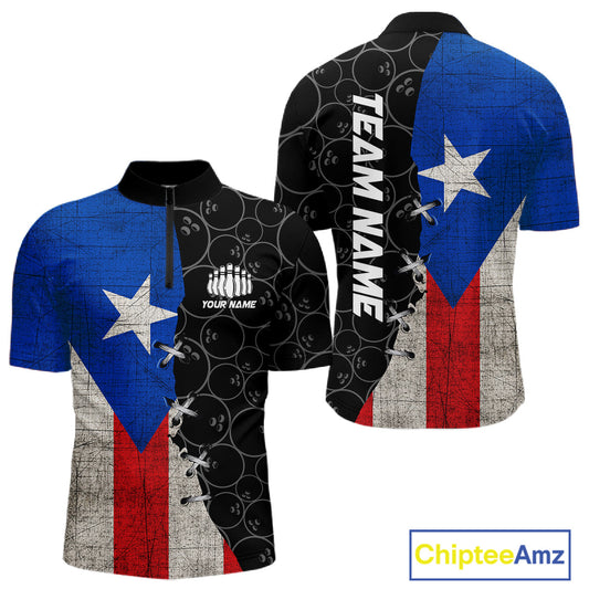Puerto Rico Flag Custom Bowling Team Shirts For Men, Patriotic Bowling League Shirt IPHW10719