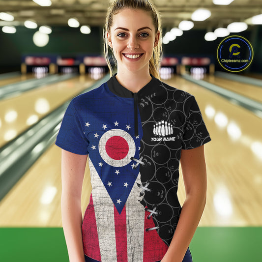 Ohio Flag Custom Bowling Team Shirts For Women, Patriotic Bowling League Shirt IPHW10720