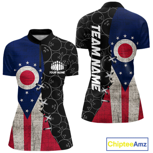 Ohio Flag Custom Bowling Team Shirts For Women, Patriotic Bowling League Shirt IPHW10720