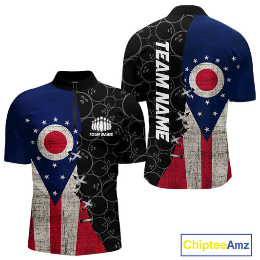 Ohio Flag Custom Bowling Team Shirts For Men, Patriotic Bowling League Shirt IPHW10720