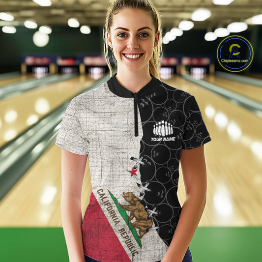 California Flag Custom Bowling Team Shirts For Women, Patriotic Bowling League Shirt IPHW10721