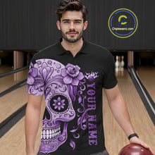 Load image into Gallery viewer, Purple Sugar Skull Tattoo Custom Men Bowling Polo Shirt, Halloween Team Bowling Jerseys IPHW10722