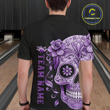 Load image into Gallery viewer, Purple Sugar Skull Tattoo Custom Men Bowling Polo Shirt, Halloween Team Bowling Jerseys IPHW10722