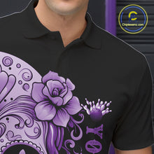 Load image into Gallery viewer, Purple Sugar Skull Tattoo Custom Men Bowling Polo Shirt, Halloween Team Bowling Jerseys IPHW10722