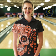 Load image into Gallery viewer, Orange Sugar Skull Tattoo Custom Women Bowling Polo Shirt, Halloween Team Bowling Jerseys IPHW10724