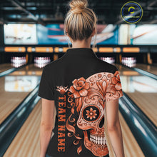 Load image into Gallery viewer, Orange Sugar Skull Tattoo Custom Women Bowling Polo Shirt, Halloween Team Bowling Jerseys IPHW10724