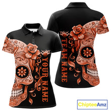 Load image into Gallery viewer, Orange Sugar Skull Tattoo Custom Women Bowling Polo Shirt, Halloween Team Bowling Jerseys IPHW10724