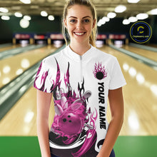 Load image into Gallery viewer, Custom Pink Flame Bowling Team Jerseys, Bowling League Quarter-Zip Shirt For Women IPHW10726