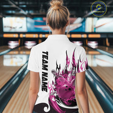 Load image into Gallery viewer, Custom Pink Flame Bowling Team Jerseys, Bowling League Quarter-Zip Shirt For Women IPHW10726