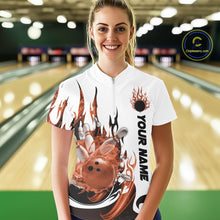 Load image into Gallery viewer, Custom Orange Flame Bowling Team Jerseys, Bowling League Quarter-Zip Shirt For Women IPHW10729