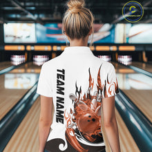 Load image into Gallery viewer, Custom Orange Flame Bowling Team Jerseys, Bowling League Quarter-Zip Shirt For Women IPHW10729